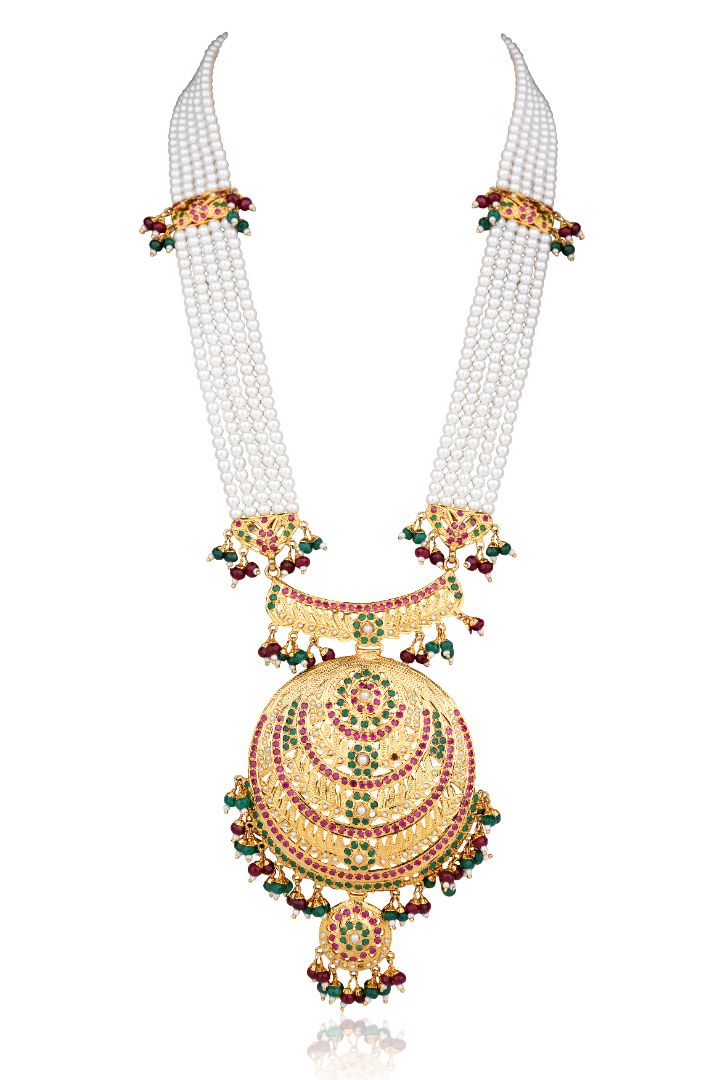 Jadau Silver Long Necklace Set