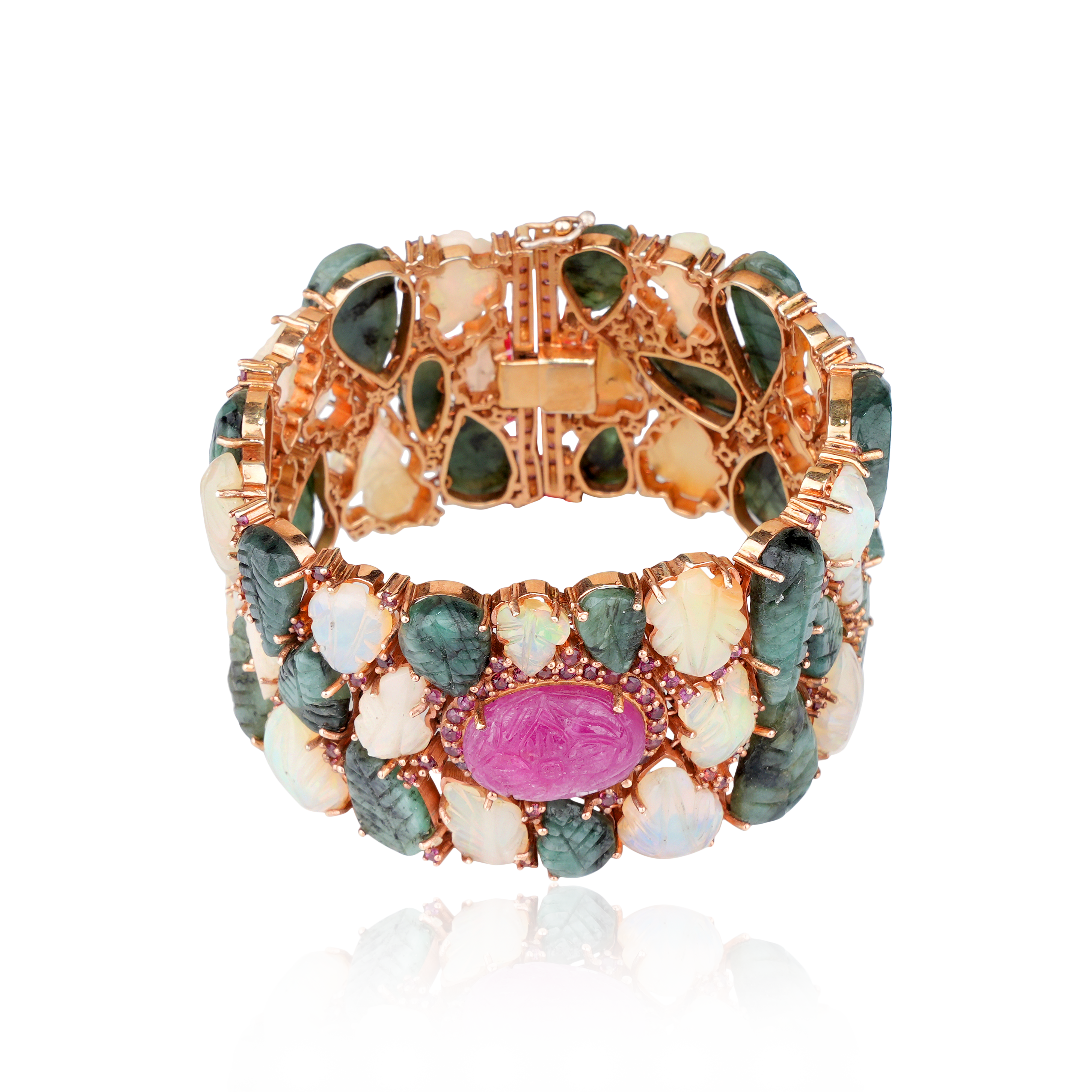 Carved Emerald & Opal Bracelet