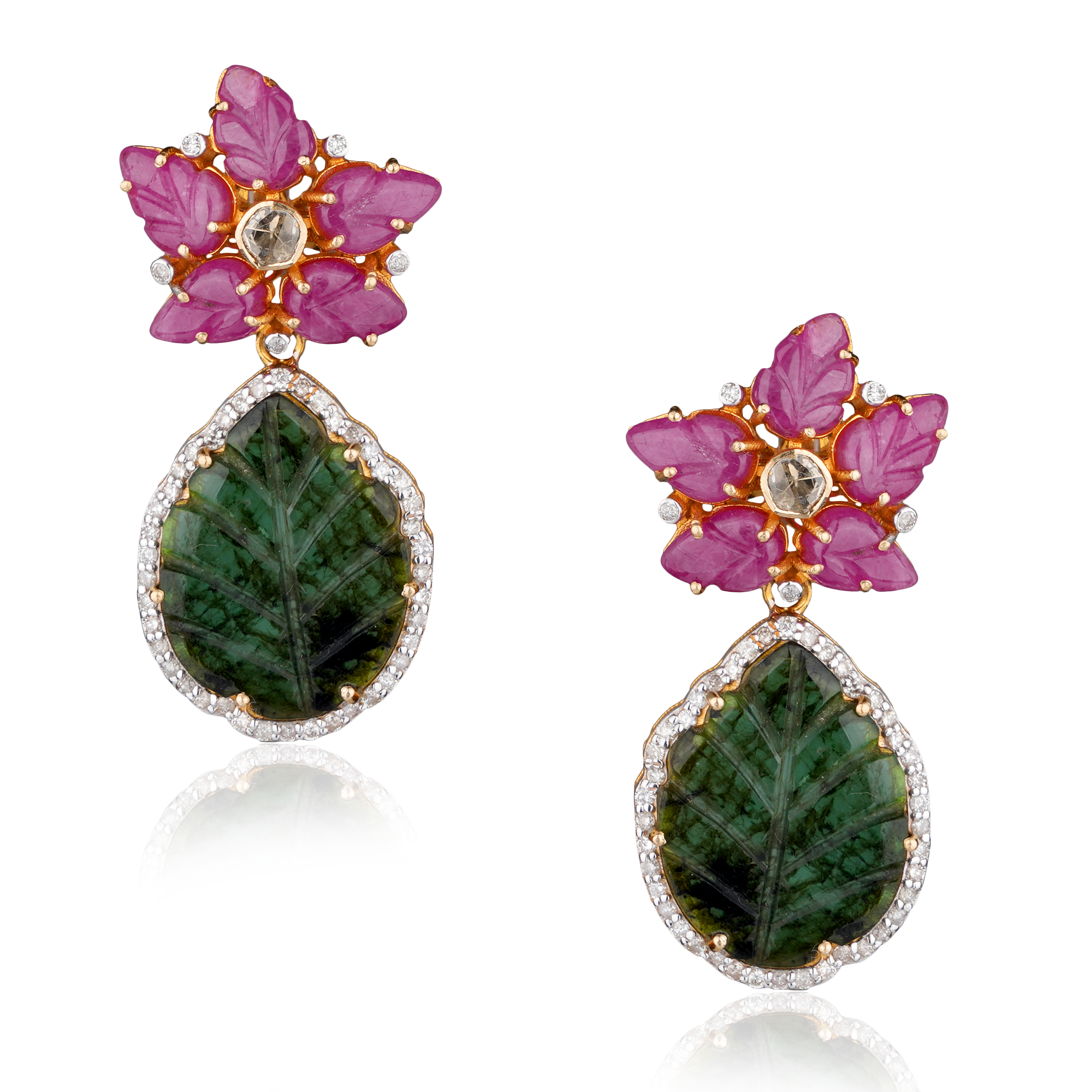 DTF-692 Ruby Emerald Diamond Earrings