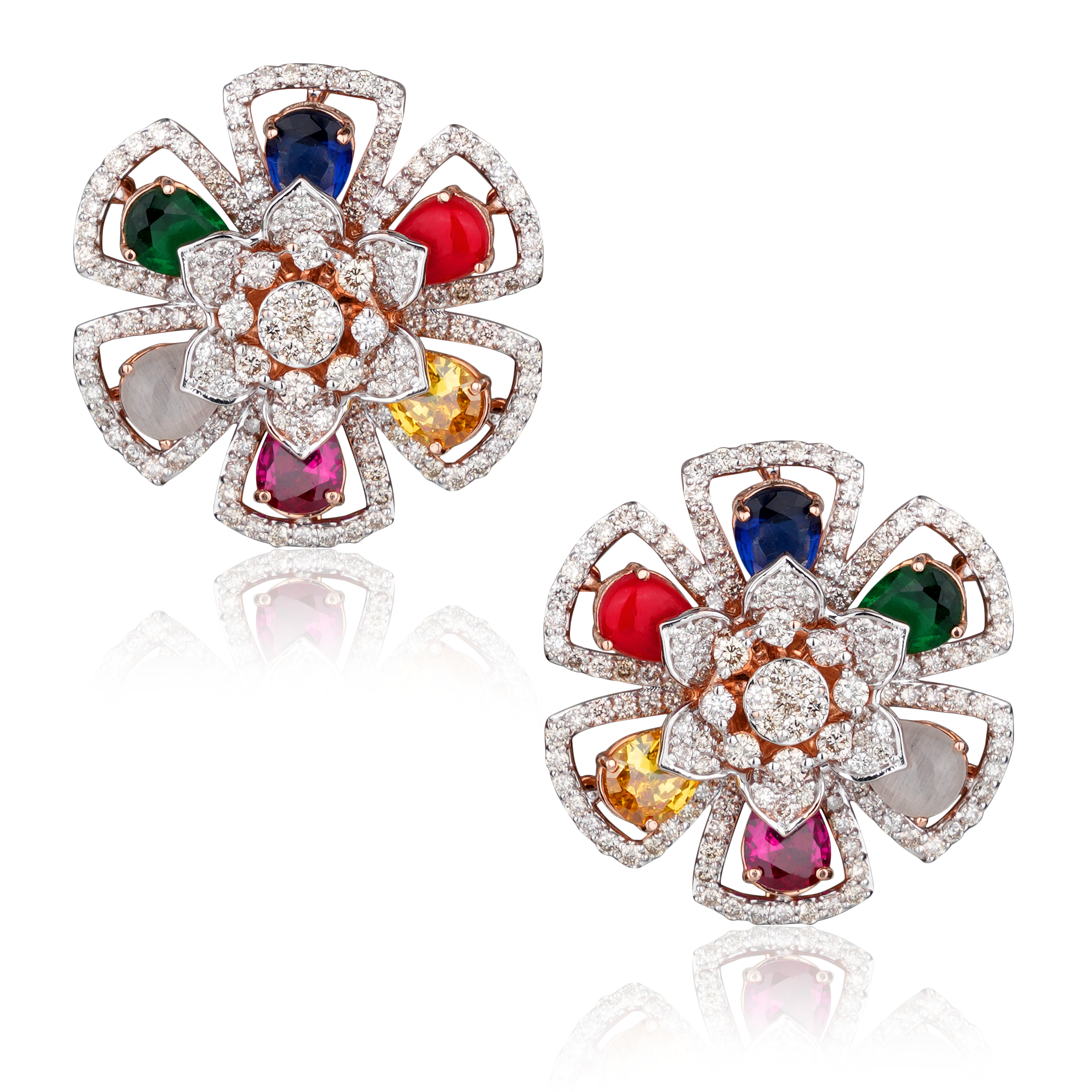 DTF-588 Multi Sapphire Diamond Earrings