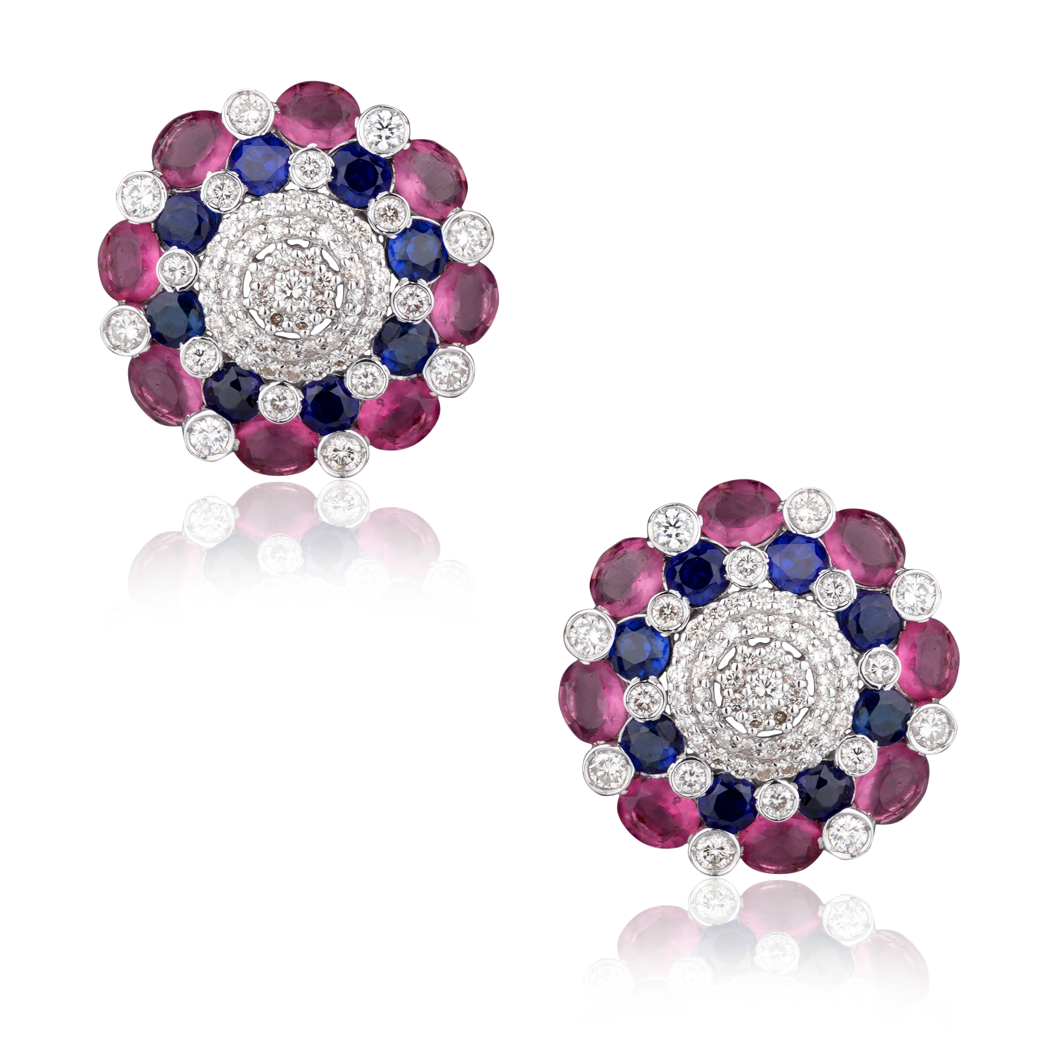 DTF-509 Pink Sapphire and Blue Sapphire Diamond Earrings