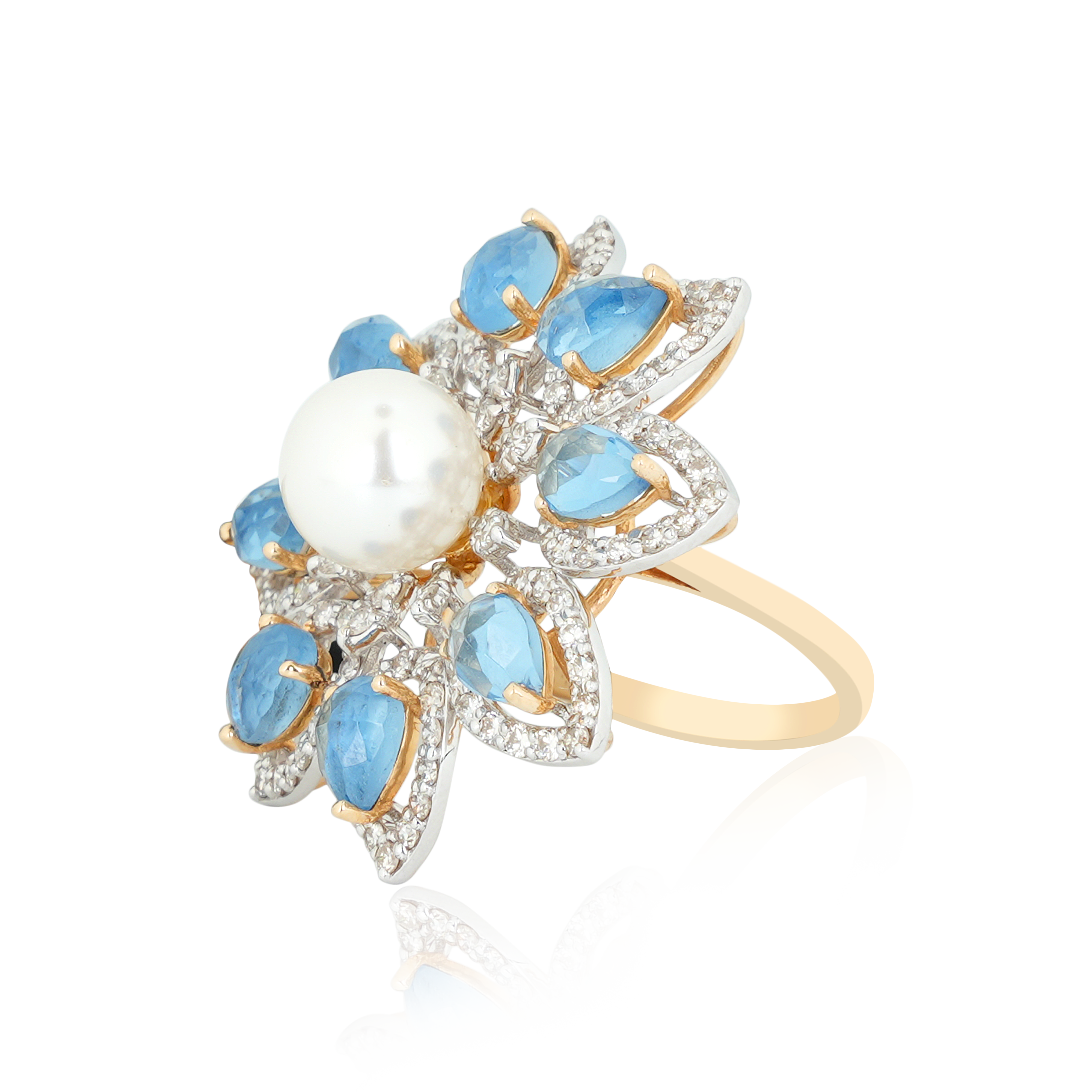 DLRF - 687 Pearl & Blue Sapphire Diamond Ring