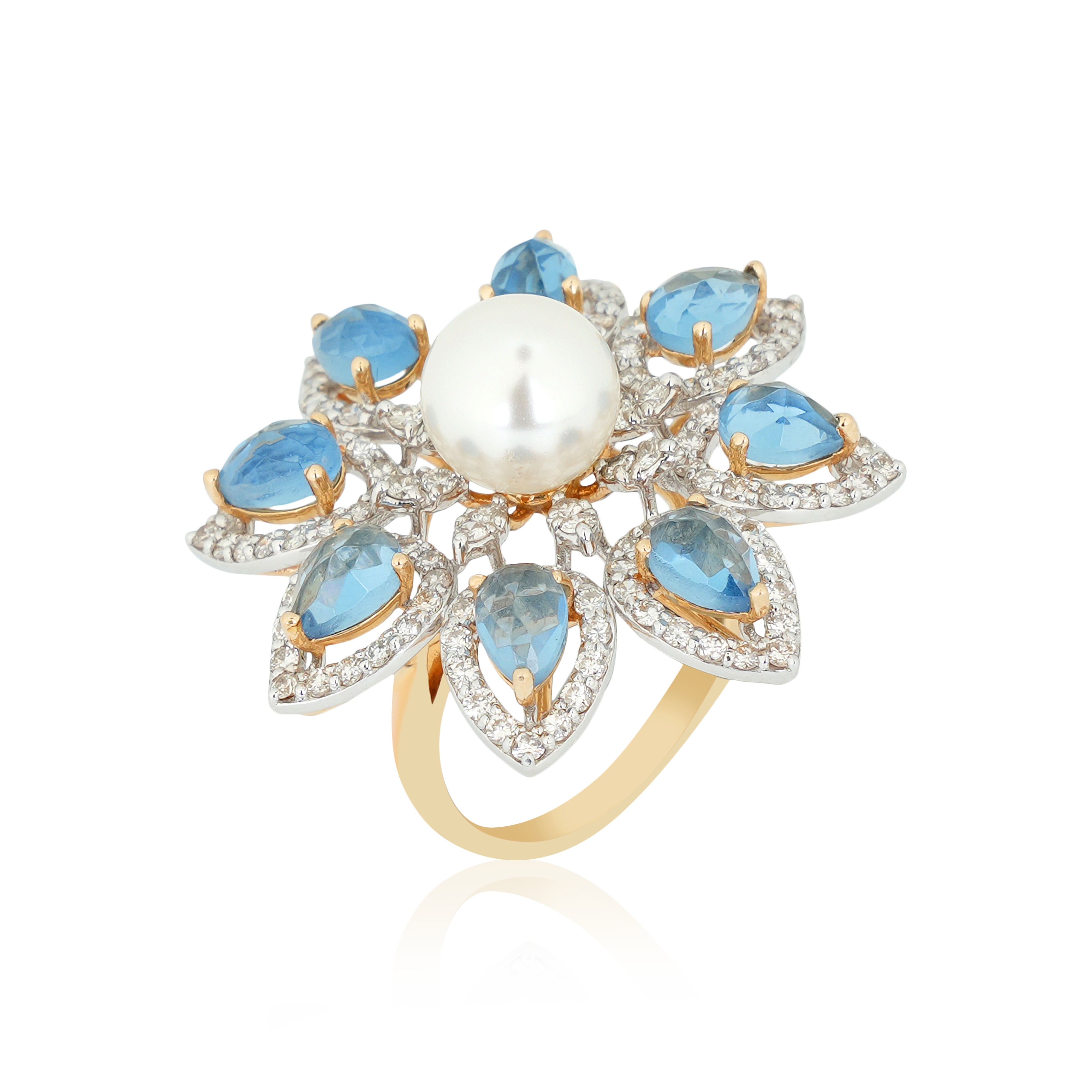 DLRF - 687 Pearl & Blue Sapphire Diamond Ring