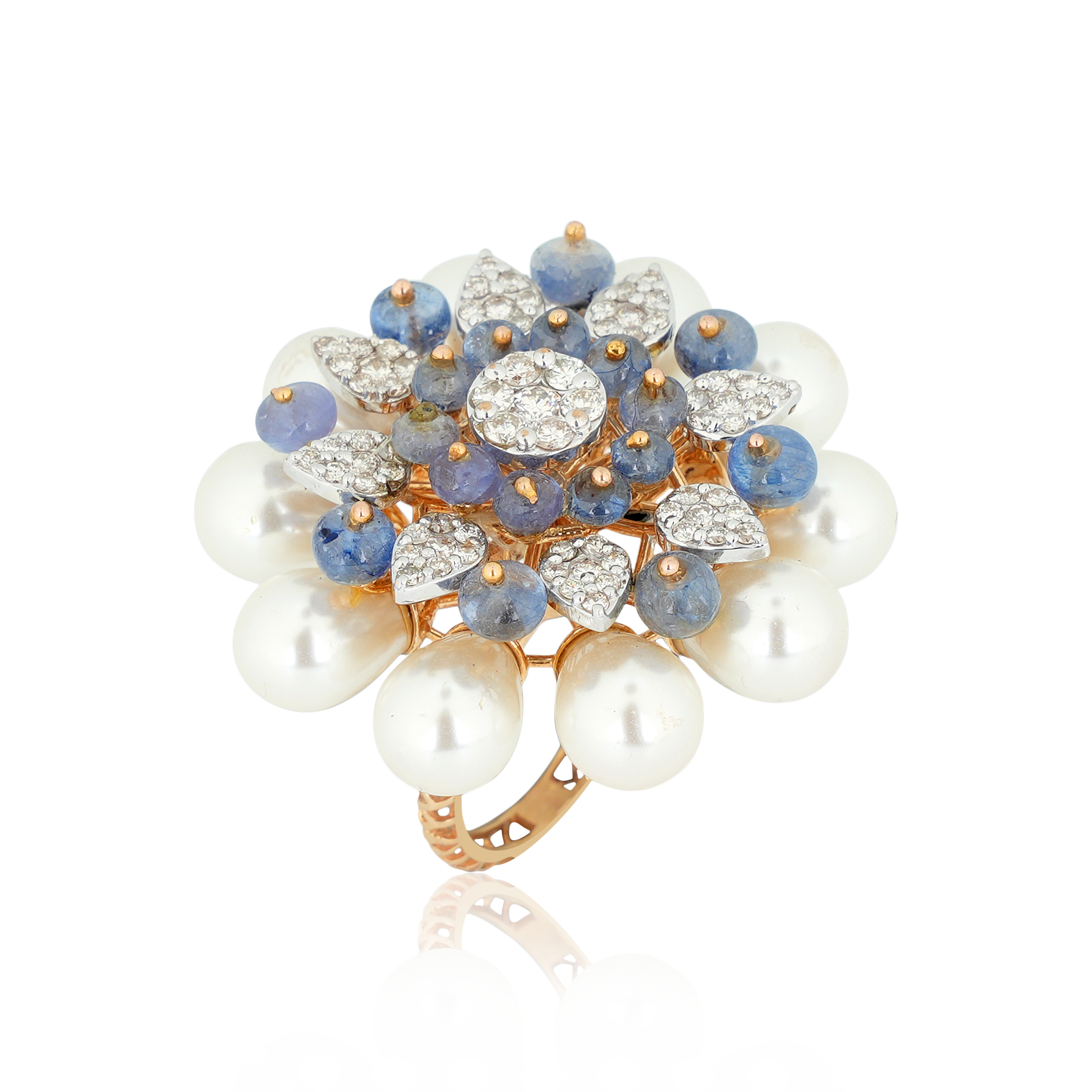 DLRF - 690 Pearl & Blue Sapphire Diamond Ring