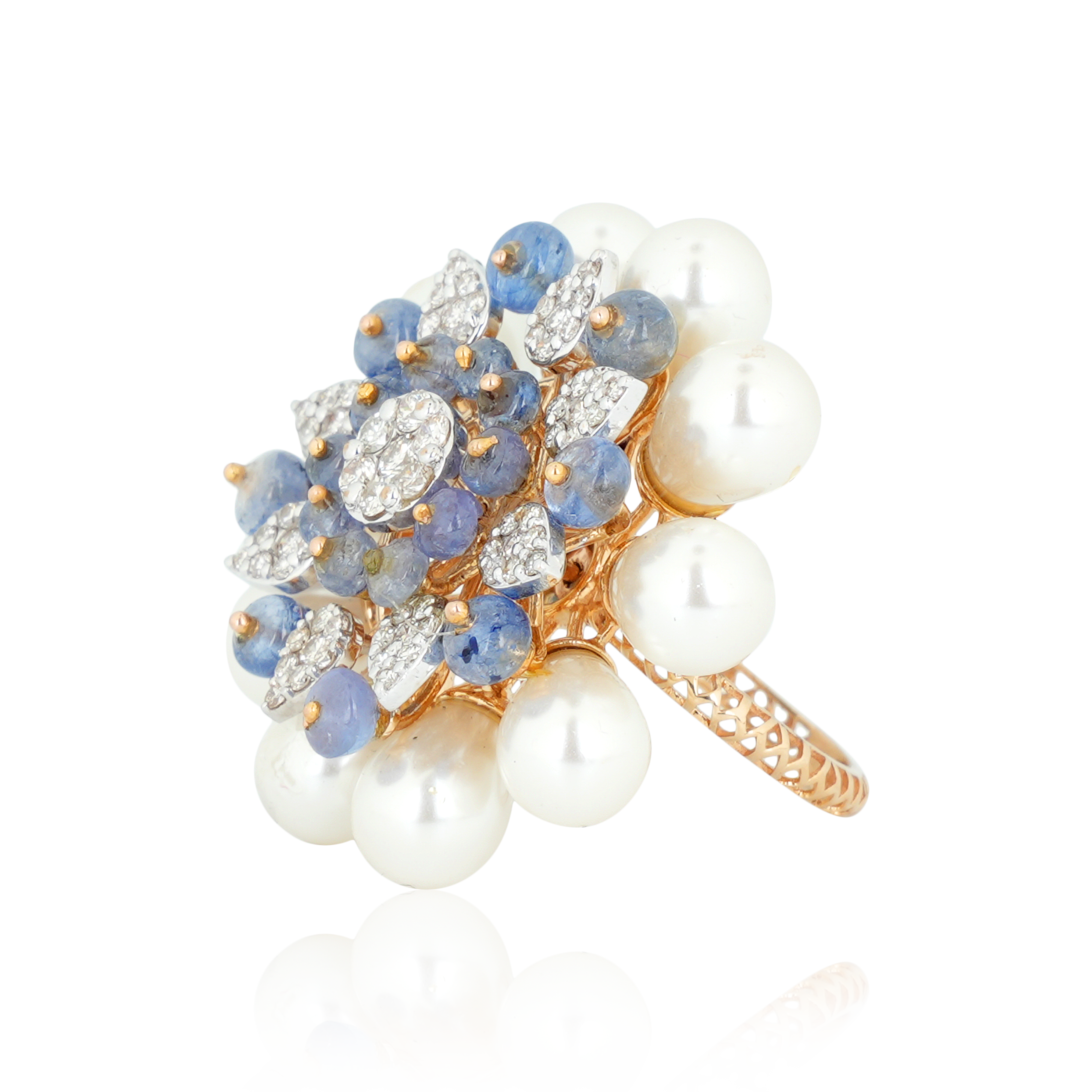 DLRF - 690 Pearl & Blue Sapphire Diamond Ring