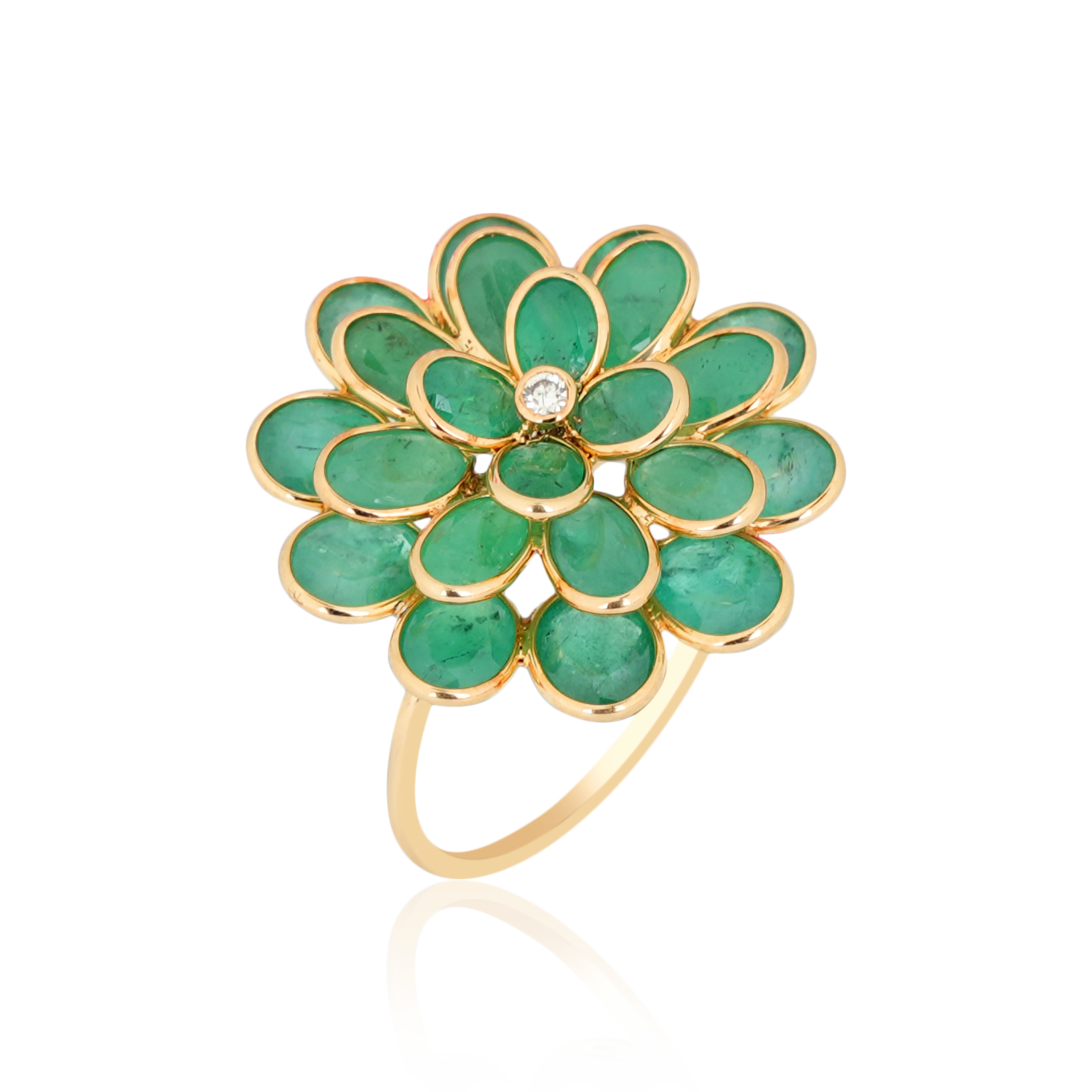 DLRE - 894 Emerald Flower Diamond Ring