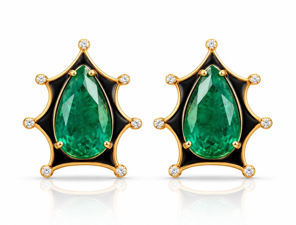 Lab Made Emerald & black Enamel SEC-162