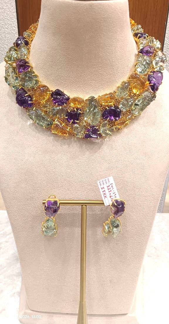 Natural Amethyst Citrine Necklace Set
